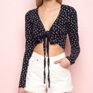 Brandy Melville Floral Wrap Long Sleeve Crop Top
